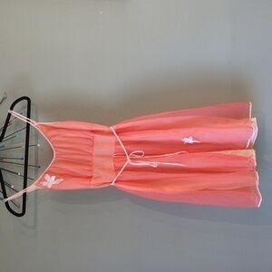 Vintage Coral Chiffon Fairycore Dress Sheer See Through Strappy Y2K  Romance